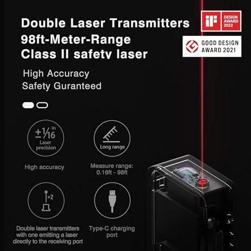 HOTO Pocket Laser Measuring Tool - Compact Indoor Distance Meter, USB-C Rechargeable