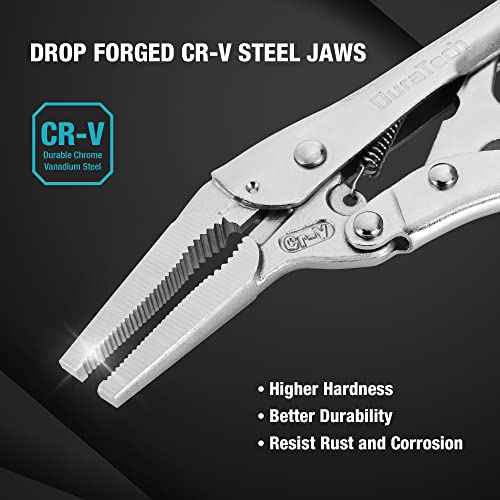 DURATECH 6-1/2Inch Long Nose Locking Pliers, Premium Cr-V Construction, Long Nose Pliers with Wire Cutter for Easy Access to Hard to Reach Areas