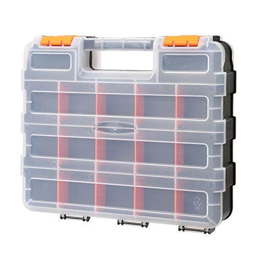 Mayouko 34-Compartment Double-Side Tool Organizer with Removable Dividers – Black/Orange, 12.6" L x 10.6" W x 3.2" H