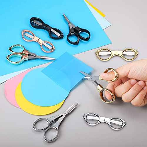 Tatuo 8 Pcs Stainless Steel Scissors Folding Mini Scissor Anti Rust Portable Keychain Scissors Small Glasses Shaped Compact Shear Telescopic Cutter for Travel School Office (Folding, Folding Style)