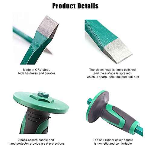 Masonry Chisel With Hand Guard, 12 inches Heavy Duty Flat End Rock Concrete Mortar Stone Chisel for Demolishing Carving Splitting Breaking Hounding