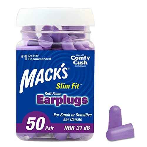 Mack's Slim Fit Soft Foam Earplugs, 50 Pair - Small Ear Plugs for Sleeping, Snoring, Traveling, Concerts, Shooting Sports & Power Tools | Made in USA