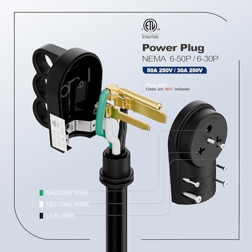2-in-1 NEMA 6-30P/6-50P Welders Plug 30A/50A 250V ETL Rewirable Male Power Cord