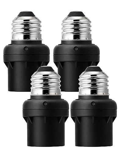 Black DEWENWILS 4 Pack E26/E27 Light Sensor Socket Dusk to Dawn Outdoor Indoor