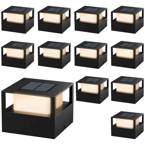 Viewsun 12 Pack Solar Post Cap Lights, Outdoor Garden Solar Powered Fence Post Lights with SMD LEDs Waterproof Light Decorative for Fence Deck or Patio Decor, Only Fits for Wooden Posts