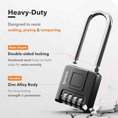 2.76 in Long Shackle Combination Lock for Outdoor & Indoor | Heavy Duty, Weatherproof, 4-Digit Security | Padlock for Gates, Fences, Sheds, Lockers, Storage | 1-Pack, Black