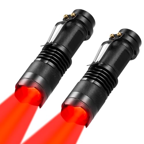 WAYLLSHINE 2 Pack Red LED Flashlights Zoomable Night Observation Torches
