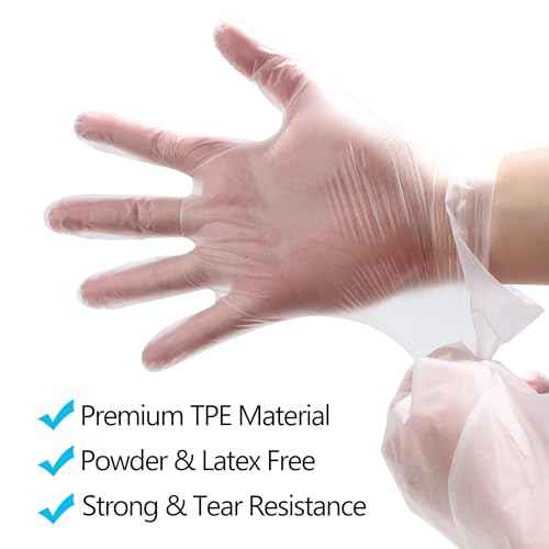 Food Prep Disposable Gloves, TPE Clear Latex-Free Food Safe Cleaning Gloves, BPA Free, Powder Free, Oil Tight