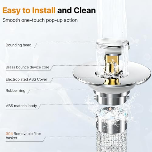 PixTok 2PCS Bathroom Sink Stopper Set with Strainer & Filter, Universal Drain Plug