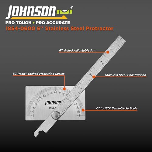 6in Stainless Steel Protractor with Dual 0–180° Scale – Johnson