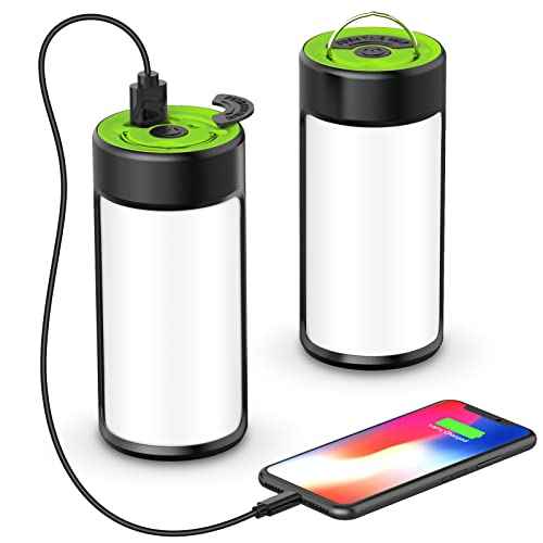 LED Camping Lantern, CT CAPETRONIX Rechargeable Camping Lights with 400LM 5 Light Modes, Water-Resistant Lanterns for Power Outage Hurricane Emergency Camping (2 Pack, Black & Green)