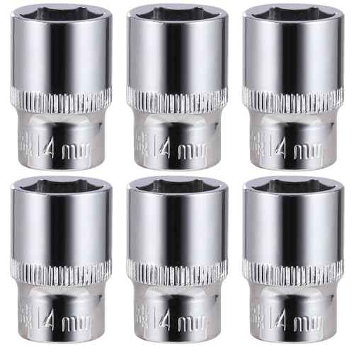 6-Piece 14mm Shallow Sockets, 3/8-Inch Drive, 6-Point, Corrosion Resistance, Compatible with Standard Ratchet Wrenches and Tools