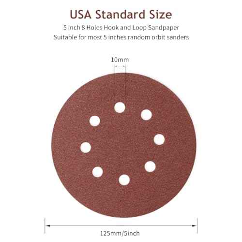 5 Inch 8 Hole Sanding Discs Hook and Loop, 50 PCS 80 Grit Round Sand Paper Disc, Aluminum Oxide Sandpaper Pads for Random Orbital Sander