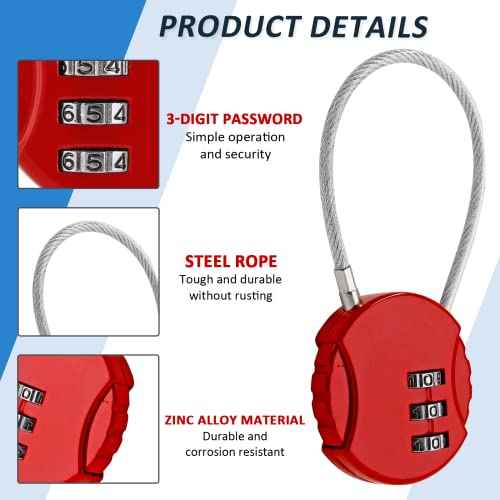 Litoexpe 4 Pcs Combination Lock, 3 Digit Outdoor Waterproof Padlock Code Lock Cable Luggage Locks for Backpack, Suitcase, Door (4 Colors)