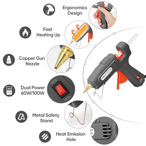 ROMECH Gray Dual Temp Hot Glue Gun & Sticks Set - Full Size with Case