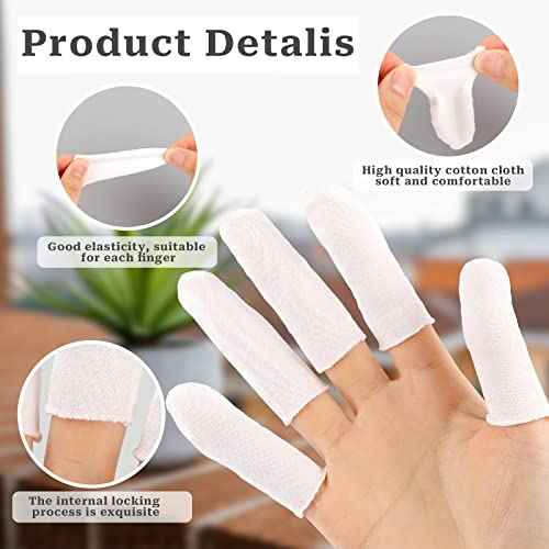 100 Pieces Cotton Finger Cots,Cloth Finger Cots Finger Toe Sleeves Fingertips Protective Cover Thumb Protector Comfortable and Breathable, Absorb Sweat (White)
