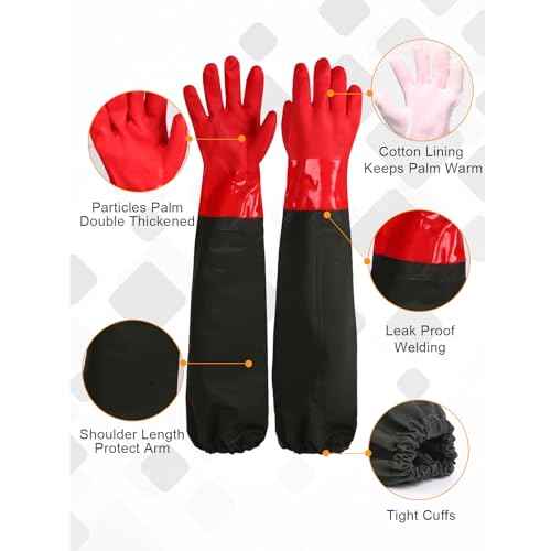 25" Extra-Long Waterproof Gloves with Cotton Liner - Heavy Duty, Aquarium & Pond Cleaning, Seafood Working