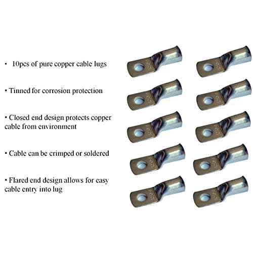 WNI 6 AWG 6 Gauge 10 Feet Black + 10 Feet Red Battery Welding Pure Copper Ultra Flexible Cable + 5pcs of 5/16" & 5pcs 3/8" Copper Cable Lug Terminal Connectors + 3 Feet Heat Shrink Tubing