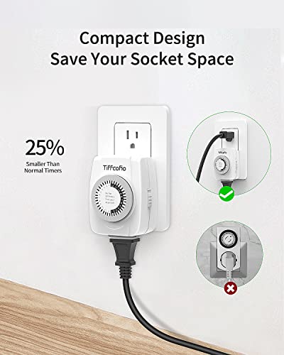 Tiffcofio Mechanical Outlet Timer 2 Pack - 3 Prong Programmable Light Timer for Home & Christmas