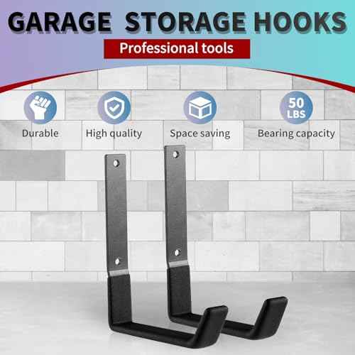 Heavy Duty Steel Garage Hooks, Garage Storage Utility Hooks, Garden Tool Organizer, Steel Wall Mount Hooks, (6, Large)