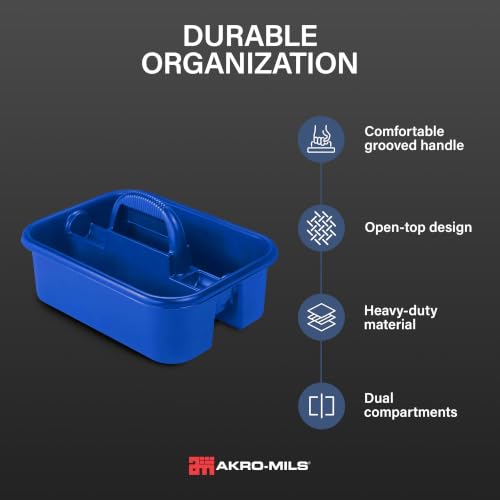 Akro-Mils 09185 Plastic Tote Cleaning Caddy with Handle - Blue, 18-3/8 x 13-7/8 x 9 in