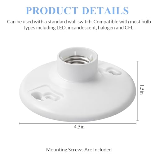 Saysurey 4 Pack White Phenolic Resin E26 Medium Base Light Socket Replacement