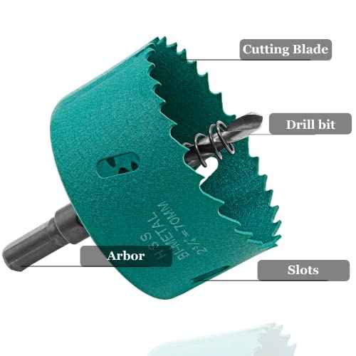 2 3/4 Inch / 70mm Hole Saw with Arbor, 2.75 Inch Hole Saw HSS Bi-Metal Hole Cutter Smoothly Cutting in Cornhole Boards, Plastic, Wood, Fiberboard, Drywall