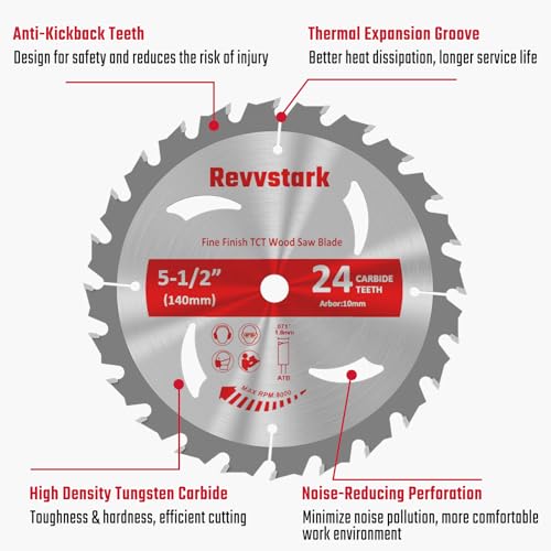 Revvstark 5-1/2 Inch Circular Saw Blade 10mm Arbor 24T & 48T for Wood Cutting