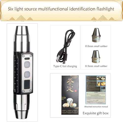 6LED Jade Recognition Flashlight, Outdoor Gemstone Mineral Detection Light with Charged Quantity Display, White Light, Yellow Light, Red Light, Blue Light, 395UV and 365UV UV Pens.