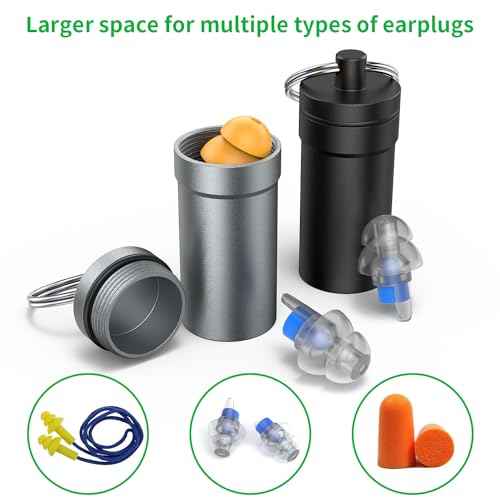 Portable Ear Plug Carrying Case, Urekt Waterproof Metal Earplug Case Keychain Container Holder£¨2 Pack£©