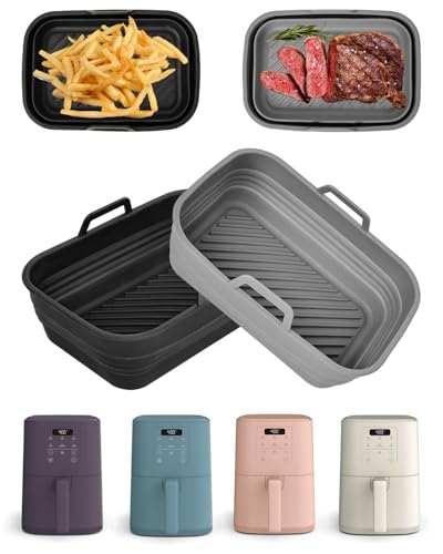Air Fryer Silicone Liners 2-Pack for Bella 4Qt Slim, Gray+Black – Collapsible, 428°F