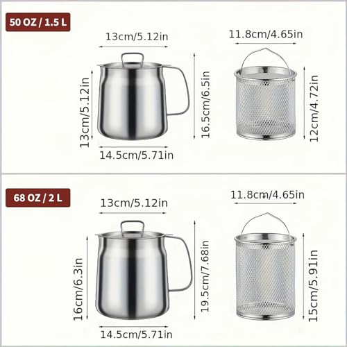 50oz 304 Stainless Steel Deep Fryer Pot with Basket & Strainer, Large Capacity Oil Filter Container (1.5L / 1.7Qt) – GADO, 1.6 Quarts Variation