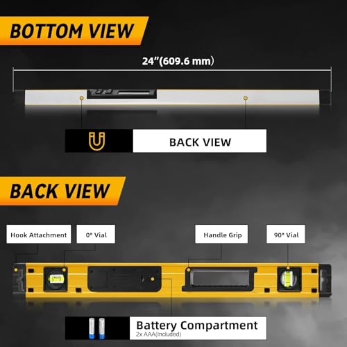 24 Inch Digital Level with Magnetic Base - Bghdas, LCD Inclinometer & Pro Torpedo Level, 0–90° Precision