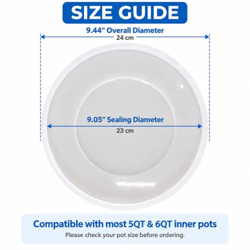 Yvlixyn Silicone Lid for Instant Pot 5–6 Qt, Airtight Food Storage with Hooks - Transparent White 6QT