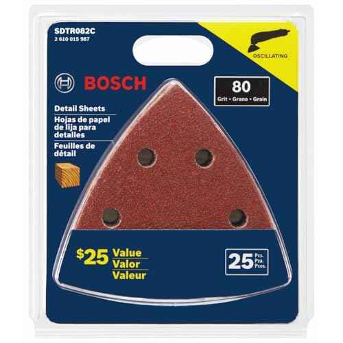 Bosch SDTR082C 25 pc. 3-3/4 in. 80 Grit Detail Sanding Sheets for Wood