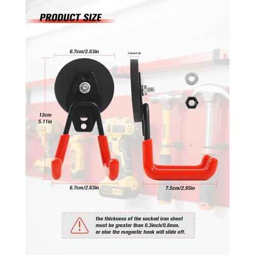 Magnets Garage Storage Hooks 4 Pack - Orange Magnet Hooks for Hanging Tools, Garage Organization, Secure Metal Cabinet & Steel Surfaces