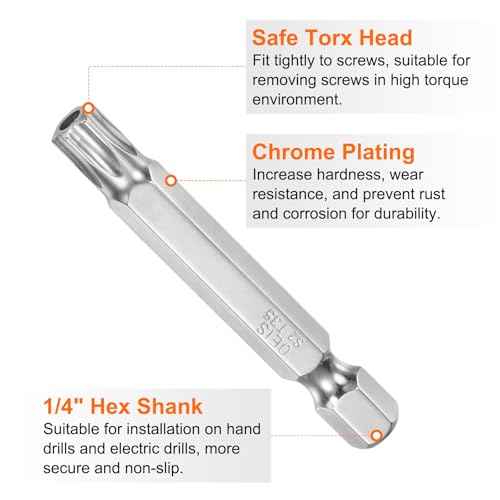 HARFINGTON 2pcs T35 Security Torx Bit 1/4" Hex Shank 2" Long S2 Steel Magnetic Tamper Resistant Star Bits Screwdriver Torx Head with Hole for Driver Drill Bits Remove Fastening Screws