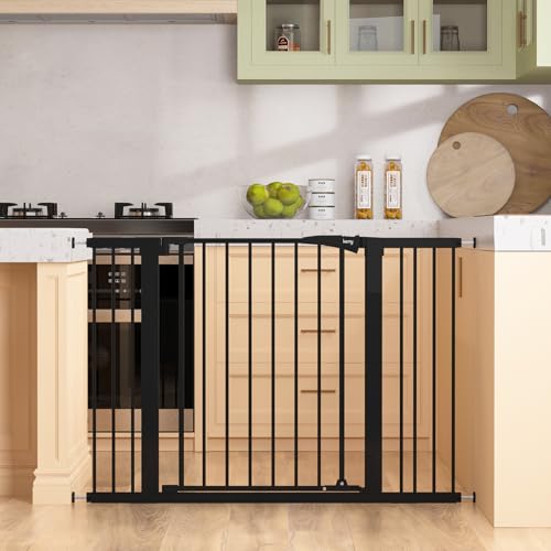 Keny Baby Gate 29.7-46" Wide x 30" Tall, Black Auto Close for Stairs & Doorways
