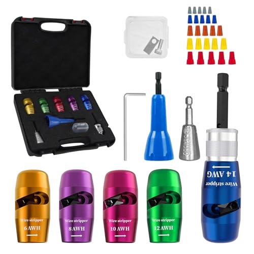 Wire Stripper for Drill, 6/8/10/12/14AWG Wire Twister Tool for Drill, Wire Stripping and Twisting Tool Kit, 25 PCS Wire Nuts, Electric Drill Wire Stripper for Quick & Efficient Use