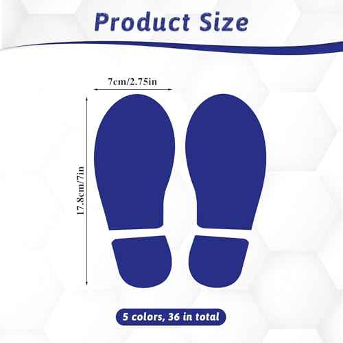 18 Pairs Colorful Floor Decals - Size Shoes Footprints for Classroom & Office - Guide Directions