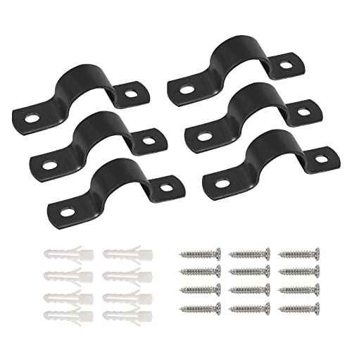 6 PCS 25MM Black U-Tube Strap Clamp, 2 Hole Stainless Steel Rigid Pipe Strap U-Bracket Clamp Hanger Tension Clips