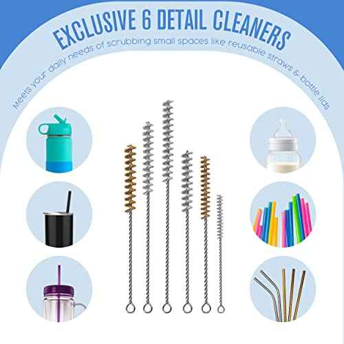 Houseables Bottle Brushes, Water Bottle Cleaner Brush Set, Hydroflask Cleaning Kit, Cup Cleaner Brush, Glass Brushes for Washing Glasses, Cup Scrubber, for Straw, Tumbler, Decanter, Flexible, 9 PK