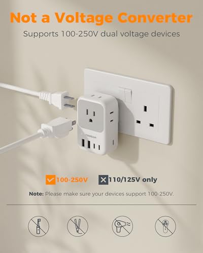 TESSAN US to UK Plug Adapter Type G-UK Ireland 2 Pack Travel Power Converter