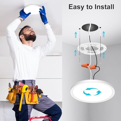 libtit 7-Inch White Flush Mount Ceiling Light Pack of 7, 15W, Color Selectable, Ultra-Thin Ceiling Fixture for Kitchen Bedroom Basement