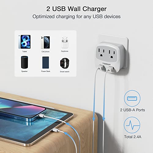 Grey TESSAN European Travel Plug Adapter Converter - 4-in-1 US to EU with USB Ports