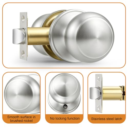 Probrico 10 Pack Brushed Nickel Interior Passage Door Knobs - Non-Locking, Easy Install