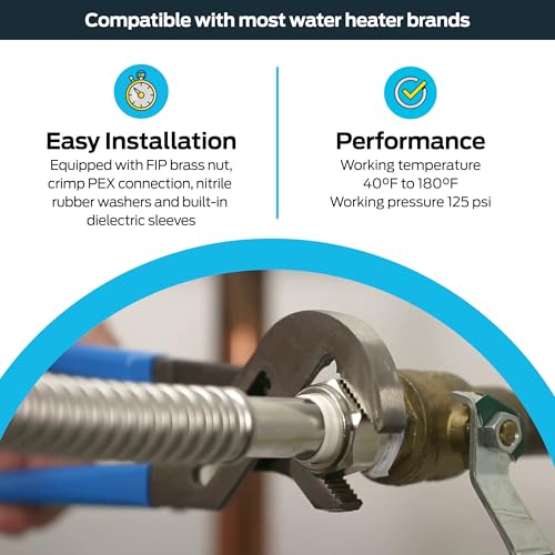 Eastman 12-Inch Stainless Steel Flexible Water Heater Supply Line, 3/4" FIP & Crimp PEX