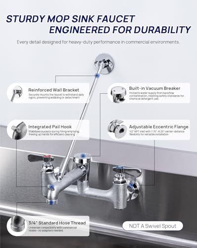 Sepaitek Standard Style Commercial Mop Sink Wall Faucet with Vacuum Breaker