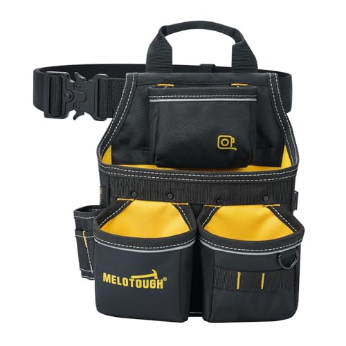 MELOTOUGH Electrician Tool Pouch with Belt,Tool Bag,13 Pockets Small Tool Pouch Designed for Electrician,Carpenter,Construction,Yellow