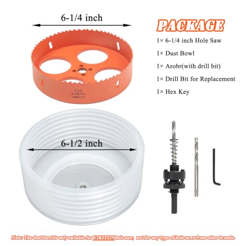 VIKITON 6-1/4 Inch Hole Saw for Recessed Lights with Dust Bowl Catcher - Orange